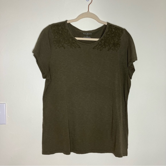Talbots olive green tee with embroidery XL - Picture 1 of 5